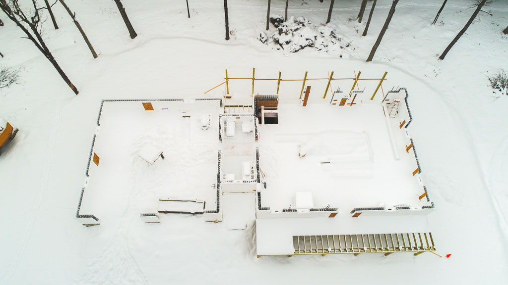 Aerial view of ICF project in snow.