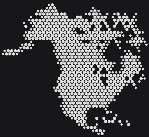 Dot map of North America. Hover over a colored point to see manufacturing locations.