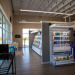 Interior product shelves in the Sherwin Williams project