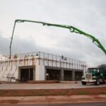 Pump and mix trucks at the Sherwin Williams jobsite
