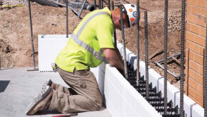 installer placing ICF block