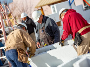 builders preparing icf form for installation